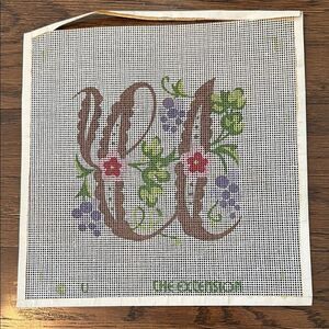 Vintage The Extension Floral Needlepoint Square Canvas with “U” Monogram